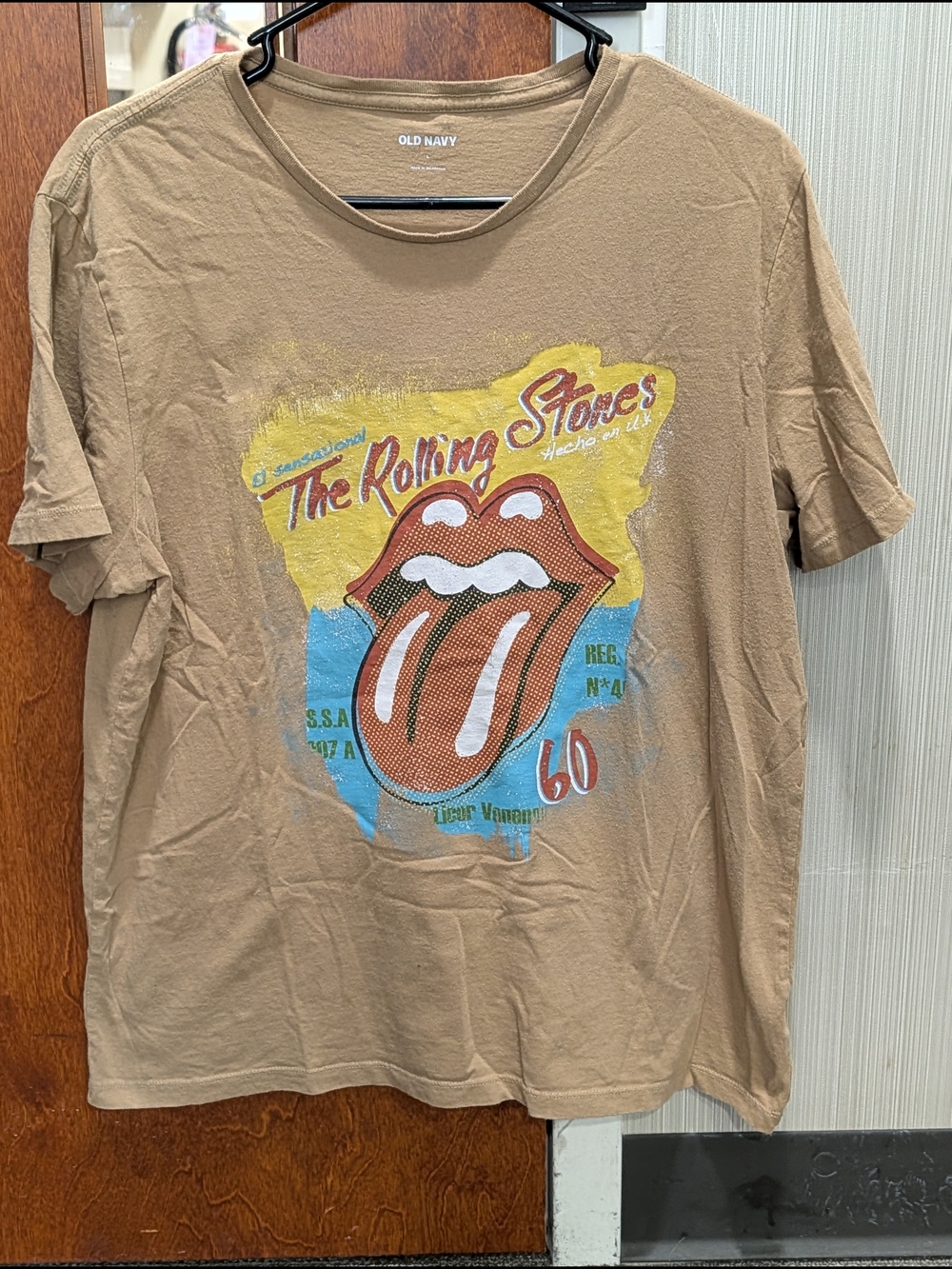 Old Navy The Rolling Stones Graphic Tee - Tan with Red Tongue